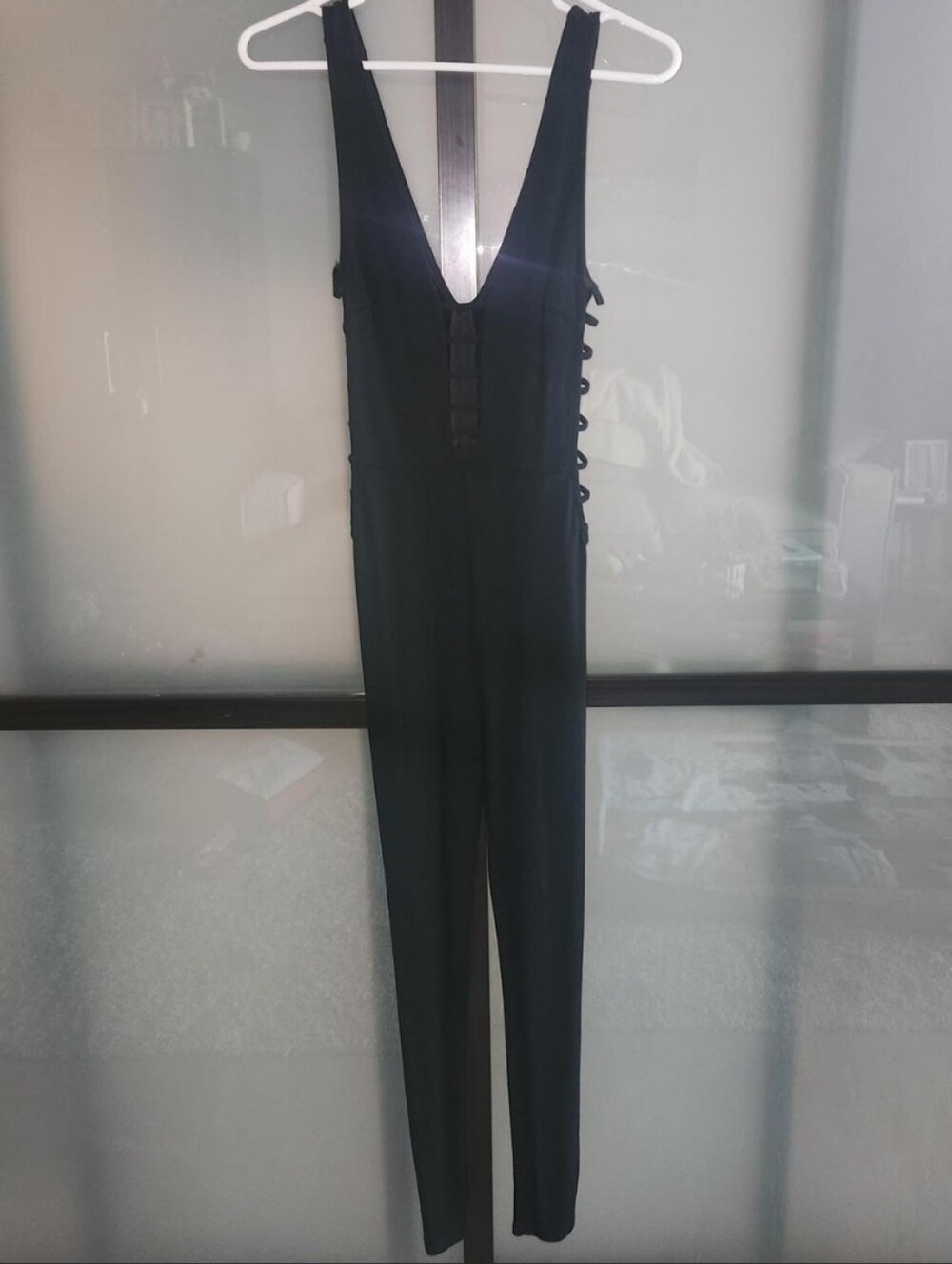 Vintage Charlotte Russe Sexy Black Deep-V Sleeveless Jumpsuit